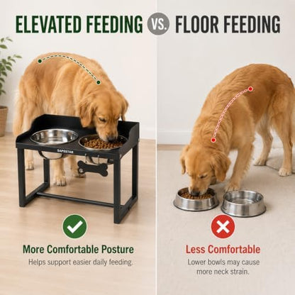 Mess Proof Elevated Dog Bowls for Medium and Large Dogs - Non-Spill Design - 10'' Tall Raised Dog Food Bowl Stand with Two 58oz Stainless Steel Bowls - Image 3