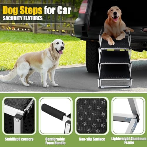 Foldable Dog Stairs with Non-Slip Surface - Portable Aluminum Dog Steps for Trucks, SUVs & Cars - 4 Steps - Image 3