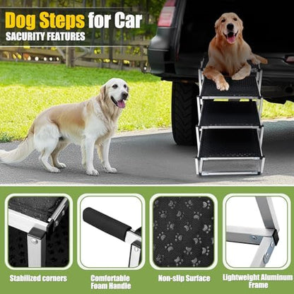 Foldable Dog Stairs with Non-Slip Surface - Portable Aluminum Dog Steps for Trucks, SUVs & Cars - 4 Steps - Image 3