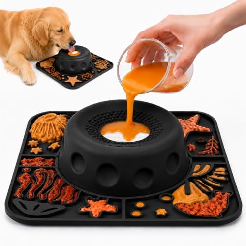 Large Dog Lick Bowl with Rolling Ball, 500ML Slow Feeder Bowl with Lick Mat by Unknown
