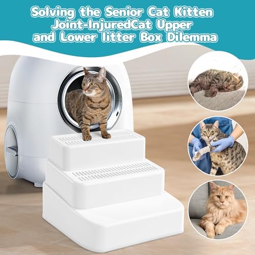 BALAPET Adjustable 3 Steps Litter Box Ramp with Filter Function, Detachable Litter Trapper, Non-Slip Cat Litter Stair for Small & Elderly Cats(White) - Image 4