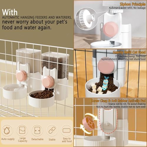 kathson Rabbit Feeder for Cage,Bunny Water Bottle,Pet Food Dispenser,Pink - Image 3