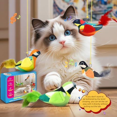 4PCS Interactive Hanging Bird Cat Toys Set - with Catnip, Realistic Chirping, Lifelike Birdie Tweets, Durable & Safe, Indoor Kitty Kitten Exercise Toys (Mini) - Image 7