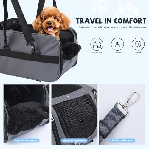 Center Console Dog Car Seat for Small Dogs,Dog Booster Car Seat with Safety Belt and Pockets,Portable Pet Armrest for Puppy Cat Under 13 lbs (Grey) - Image 4