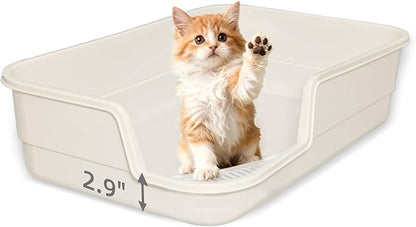 Extra Large Litter Box with Low Entry,Jumbo Cat Litter Box for Kitty and Senior Cats,Cat Box for Indoor Cats,Open Top Corner Litter Pan,Easy to Clean,23.6" L x 15.7" W x 5.9" H (White)