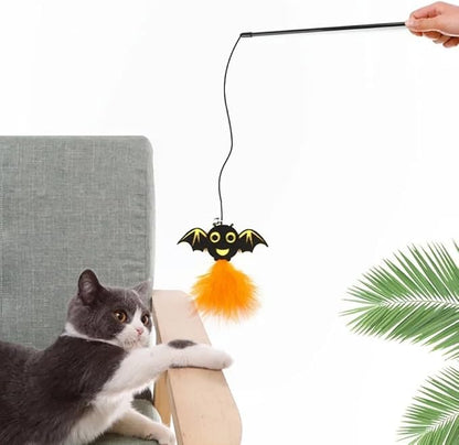 Cat Toys Interactive Cat Toy Feather Cat Toy Cat Stick Cat Wand Toy Feather with Bells Halloween Elemente Retractable Cat Teaser Toy for Kitty Kitten Scratching Exercise Indoor Pack of 3