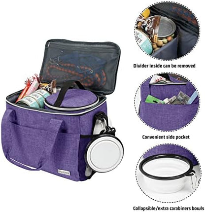 BAGLHER Dog Travel Bag Backpack Pet Supplies Backpack 5-Piece Set with Shoulder Strap 2 Lined Pet Food Containers 2 Foldable Feeding Bowls Essential Kit for Pet Travel - Image 3