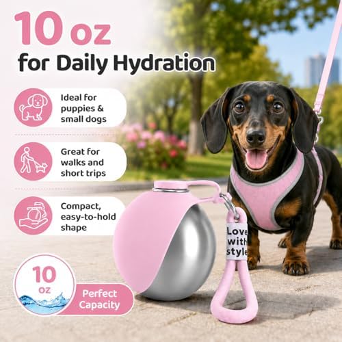 Portable Pet Dog Water Bottle with Silicone Collapsible Bowl, 10 oz Pink - Image 7
