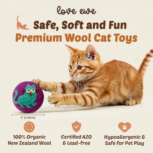 Love Ewe Wool Cat Toys Ball 3 Pack, 2-inch Cat and Mouse - Image 2