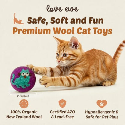 Love Ewe Wool Cat Toys Ball 3 Pack, 2-inch Cat and Mouse - Image 2