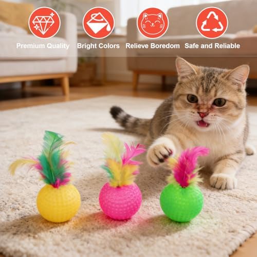 Ipetboom 24 Pack Cat Golf Balls for Indoor Kitten Toys, Interactive Cat Pom Pom Ball Toys for Exercise Chase Pounce Entertainment, Random Color - Image 3