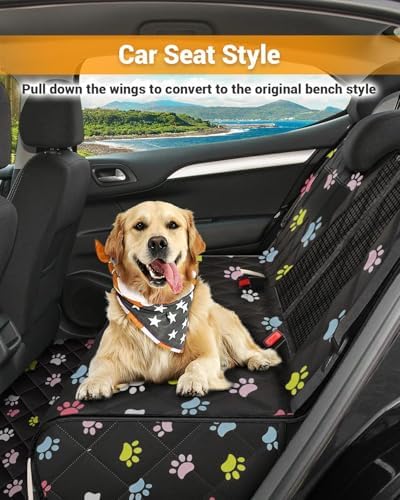 Dog Car Seat Cover, 600D Heavy Dute Car Seat Cover for Dogs Pets, 100% Waterproof Anti-Scratch Nonslip Dog Hammock for Cars, Seat Covers Protector with SeatBelt for Sedan SUV Truck Standard Paw - Image 4