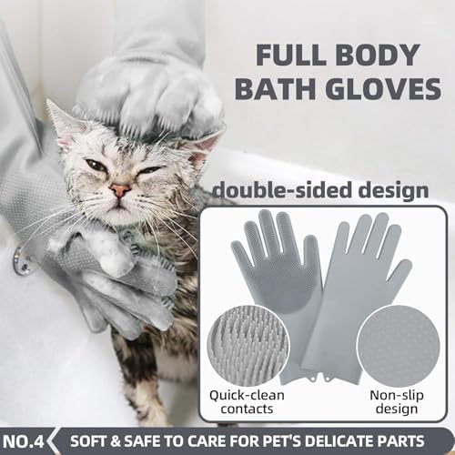 6-in-1 Grey Pet Grooming Kit: Hair Brush, Towel, Washing Gloves, Slicker Brush, and Shampoo Scrubber for Dogs and Cats - Image 5