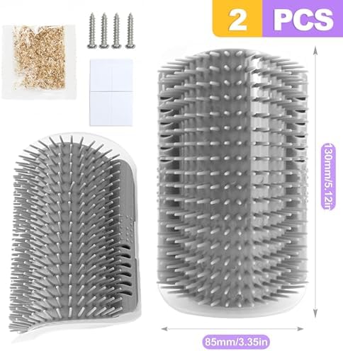 2 Pack Cat Corner Self Groomer, Wall Mounted Grooming Brush for Cats Face Scratcher and Massager Comb for Shedding Interactive Rubbing Tool with Catnip for Indoor Cats - Image 2