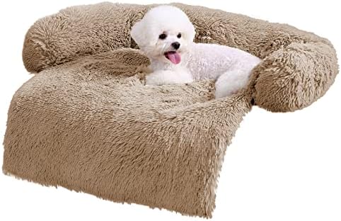 HACHIKITTY Calming Pet Sofa Bed Mat, Washable Fluffy Couch Cover for Dogs and Cats, Anti-Slip Bottom (40"x 38"x 6", Camel) by HACHIKITTY