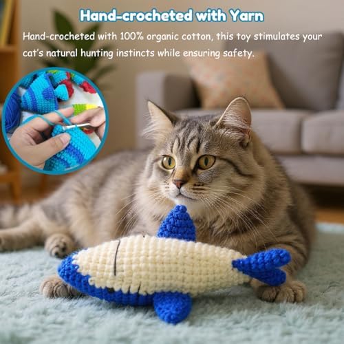 Catnip Fish Toy - Hand-Crocheted with Real Catnip & Bell, Interactive Kicker Toy for Cats Kitten, Soft & Safe for Biting - Image 6