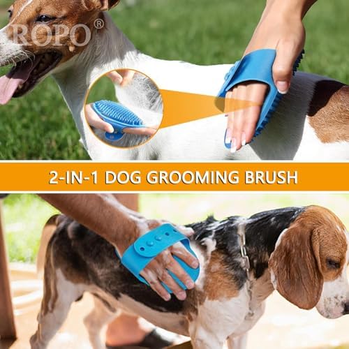 ROPO Dog Bath Brush, Dog Shampoo Brush With Adjustable Ring Handle Long Bristles, Upgraded Version Anti-Slip Back & Strap, Pet Grooming Brush for Dogs & Cats 2pcs - Image 6