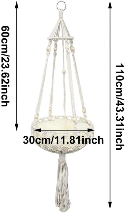 Cat Hammock Bed, 12x43Inch Handwoven Hanging Boho Cat Bed with Hanging Kit for Indoor Outdoor Home Decor Ceiling Swing for Playing Sleeping Climbing and Lounging, Wall Furniture (Triangle)