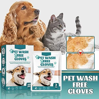 Pet Rinse Free Grooming Gloves, 10Pcs Pet Wipes for Dogs & Cats Wash Free Gloves, Cleansing Grooming with Plant Extract No Rinse Thick Extra Puppy Wipes by Felico