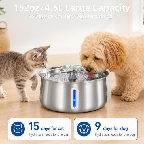 Cat Water Fountain Stainless Steel 4.5L/152oz Automatic Pet Water Dispenser - Image 2