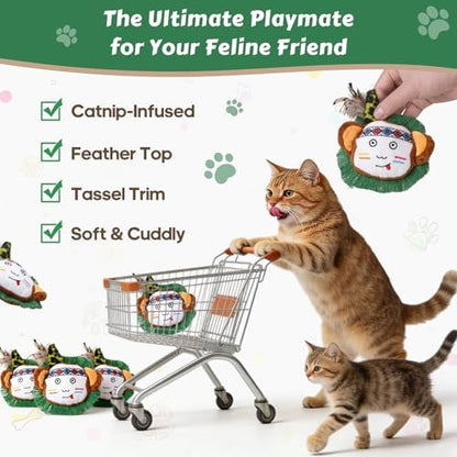 Catnip Interactive Cat Toys Plush Feather Indoor Cats Anxiety Relief Monkey - Image 6
