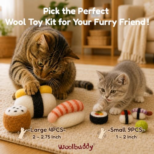 Woolbuddy Wool Cat Toys (Small Sushi 9 PCS) for Indoor Cats Catnip-Free - Image 2