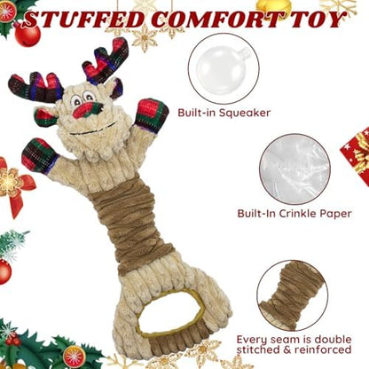 Christmas Squeaky Dog Toy-Festive Elk with Crinkle and Pull Ring - Image 2