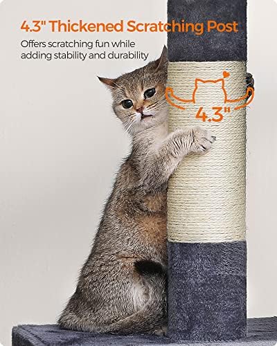 Feandrea Cat Tree, 40.6-Inch Tall Cat Tower, Cute Plush Condo, Smoky Gray - Image 5