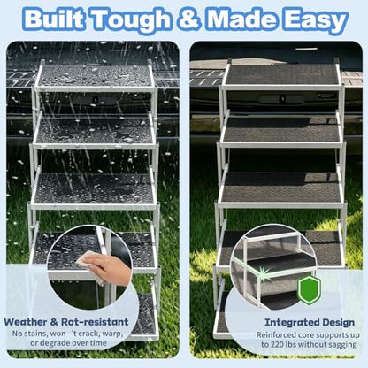 Dog Steps for Car & SUV – 5-Step Foldable Pet Stairs for Large Dogs, Non-Slip Heavy-Duty Plastic Dog Stairs, Lightweight & Portable Vehicle Access, Great Alternative to Dog Ramp for Truck - Image 4