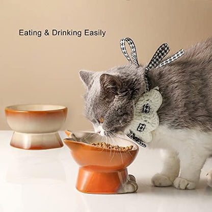 Nihow Elevated Cat Bowls,5 Inch Ceramic Raised Cat Food and Water Bowl Set - Image 5