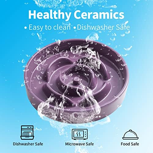 8.66 in Purple Ceramic Slow Feeder Dog Bowl for Medium and Large Breed,Fast Eater Dog Food Water Dish Heavy Wighted,Puppy Bowl for Fast Eaters,Puzzle Slow Eating Dish Modern Cute - Image 2