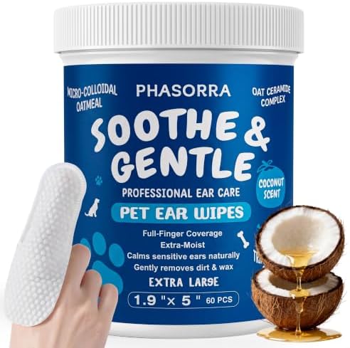 Pet Ear Cleaner Wipes for Dogs & Cats, 60Ct Extra-Large(Coconut) by Unknown