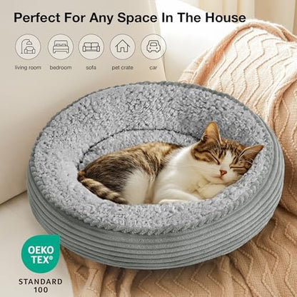 Love's cabin Round Donut Cat and Dog Cushion Bed, 20in Pet Bed for Cats or Small Dogs, Anti-Slip & Water-Resistant Bottom, Super Soft Durable Fabric Pet beds, Washable Luxury Bed Solid Grey Stripe - Image 5