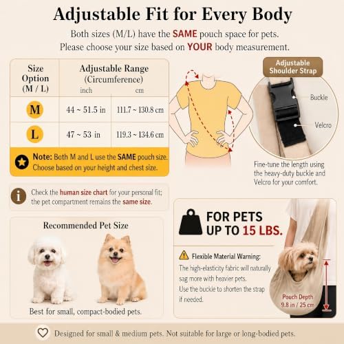 Dog Sling Carrier for Small Dogs up to 15 lbs, Hands-Free, Size M - Image 2