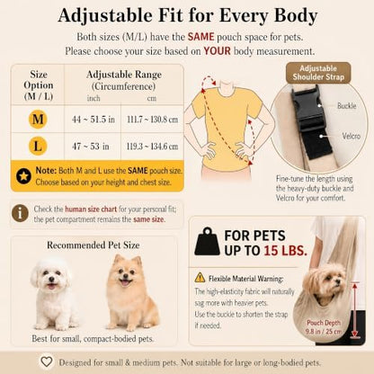 Dog Sling Carrier for Small Dogs up to 15 lbs, Hands-Free, Size M - Image 2
