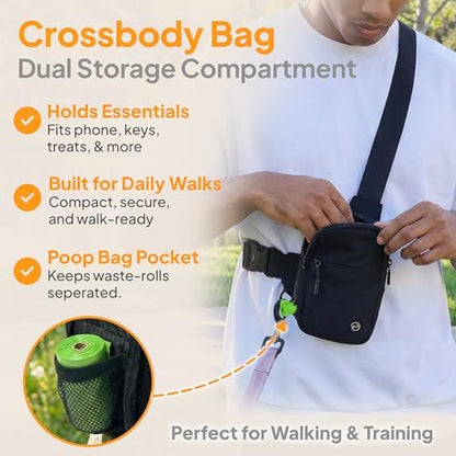 Hands Free Crossbody Dog Leash Bag with Built-in Poop Bag Dispenser & Storage, Dual Bungee Shock-Absorbing Leash with Dual Handles for Small, Medium, Large Dogs Walking or Training (Blue) - Image 3