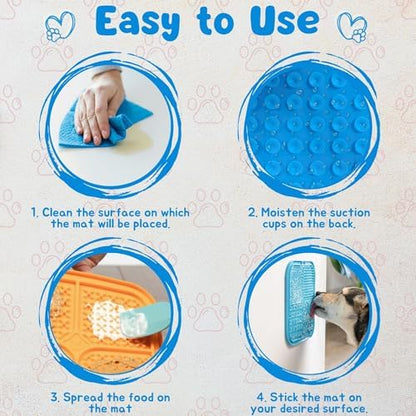 Large Licking Mats for Dogs and Cats, Slow Feeder Lick Pad with Suction Cups for Dog Training,Peanut Butter Licking Pad for Boredom Reducer (2 Lick Mats with Free Spatula, Tooth Brush, cleaning Brush) - Image 7