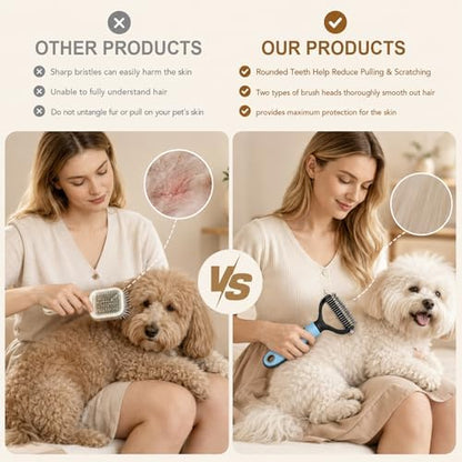 2Pcs Pet Grooming Brush, Pet Knotter Dog Grooming, Deshedding Dog Brush Removes Tangles Knots and Loose Fur, Pets Knotting Comb, Pe t Pro Double Sided Shedding Brush (Blue+Pink) - Image 5