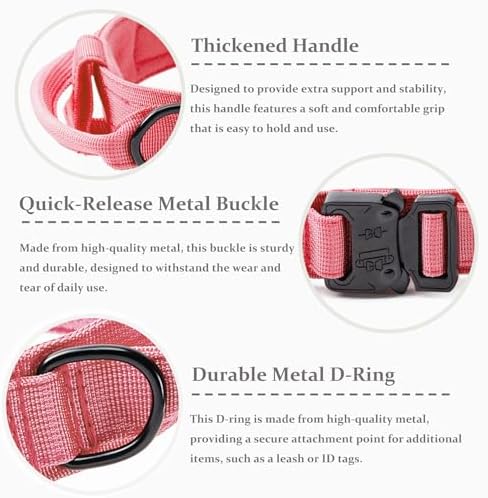Tactical Dog Collar, Adjustable Military Training Pet Collar,Light Pink XL - Image 2
