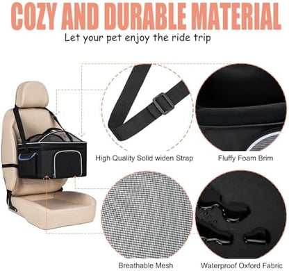 4-in-1 Cat Car Seat and Cat Carrier with Removable Wheels Booster Car Seats for Small Dogs Cats Comes with Shoulder Strap Clip-On Safety Leash and Thickened Pads, Pet Travel Carrier Bed up to 15lbs - Image 6