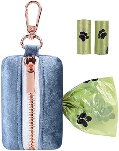 ARING PET Velvet Dog Waste Bag Dispenser, Cute Blue Doggy Poop Bags Holders Attach to Any Leashes, Portable Washable Pet Waste Pouch Dispenser with Metal Zipper by ARINGPET