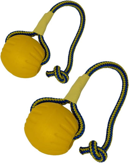 2 Pack Ball with Rope Dog Toy,Fling Dura Foam Toy,Dog Water Float Ball Rraining Boall on Rope (1 * 7cm/2.8"+1 * 9cm/3.5")
