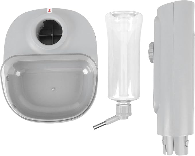 Pet Standing Water Dispenser Cat Dog Standing Bowl with Detachable Pole Automatically Feeding Water Height Adjustable for Cage, Crate (Grey)