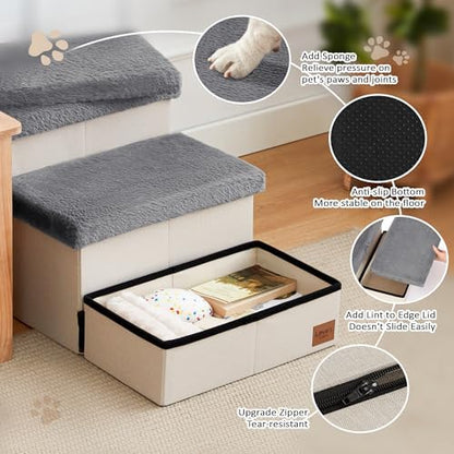Love's cabin Dog Stairs for High Bed, Foldable Pet Stairs for Small Medium or Large Dogs Puppy with Storage for Bed or Couch, Cat Dog Steps Ramp with Zip up to 200 lbs, Grey, 3 Steps - Image 4