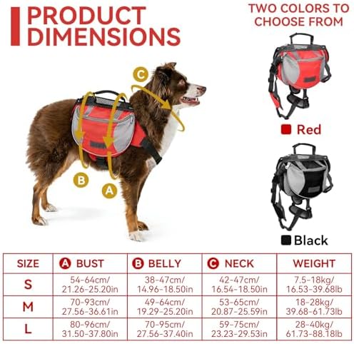 Dog Hiking Backpack, Dog Backpack Harness Carrier Dog Saddle with Side Pockets for Small Medium Large Dogs(L-Red) - Image 3