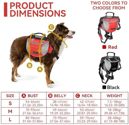 Dog Hiking Backpack, Dog Backpack Harness Carrier Dog Saddle with Side Pockets for Small Medium Large Dogs(L-Red) - Image 3