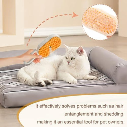 Cat Brush with Steam – 2 Pack 3-in-1 Grooming Kit with Self-Cleaning Vaporizer, Massage Brush for Long/Short Hair Pet Care - Image 5