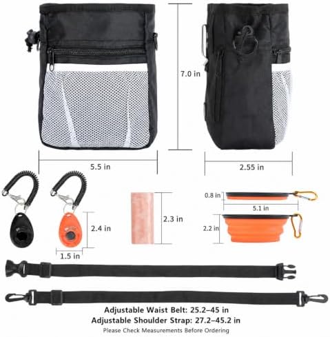 Dog Treat Pouch for Pet Training, 3-Way Wear Training Bag with 2 Clickers, Collapsible Bowl & Poop Bag, Large Capacity Dog Training Kit with Adjustable Waist Belt/Shoulder Strap for Walking - Image 3