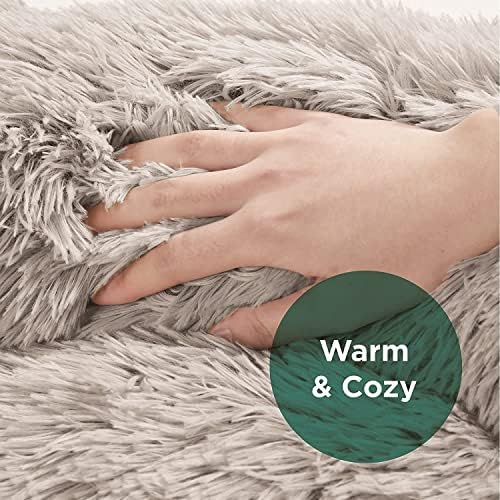 Friends Forever Serena Donut Memory Foam Orthopedic Dog Bed, Soft Faux Fur Oval Cat Couch For Indoor Pet, Fluffy Calming Plush Shag, Round Raised Bolster Cushion, Machine Washable Cuddler, Grey - Image 3