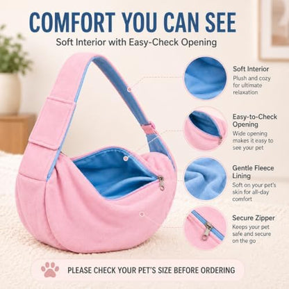 Cat Sling Carrier for Cats and Kittens, Soft Fleece Pet Sling Carrier Bag with Adjustable Shoulder Strap, Hands-Free Puppy and Small Dog Carrier Sling Travel Pouch for Small Pets Under 10 lbs, Pink - Image 5